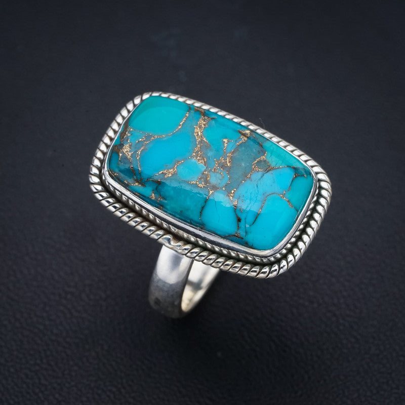 StarGems Natural Copper Turquoise  Handmade 925 Sterling Silver Ring 8 F2230