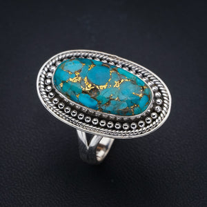 StarGems Natural Copper Turquoise Handmade 925 Sterling Silver Ring 7.75 F2234