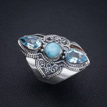 StarGems Natural Larimar Blue Topaz Handmade 925 Sterling Silver Ring 6.75 F2782