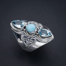 StarGems Natural Larimar Blue Topaz Handmade 925 Sterling Silver Ring 7 F2787