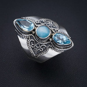 StarGems Natural Larimar Blue Topaz Handmade 925 Sterling Silver Ring 8 F2792