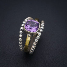 StarGems Natural Amethyst Two Tones Handmade 925 Sterling Silver Ring 6 F2827
