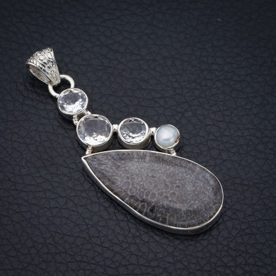 StarGems Stingray Coral White Topaz And River Pearl Handmade 925 Sterling Silver Pendant 2.25