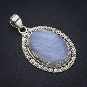 StarGems Blue Lace Agate Handmade 925 Sterling Silver Pendant 1.75" F4915