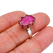 StarGems Natural Cherry Ruby Two Tones Handmade 925 Sterling Silver Ring 6.75 F2169