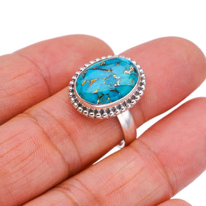 StarGems Natural Copper Turquoise Handmade 925 Sterling Silver Ring 9 F2207