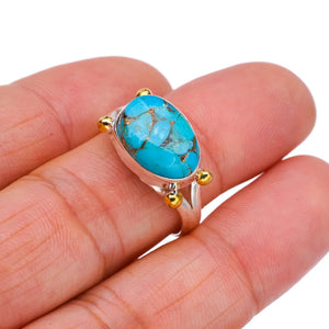 StarGems Natural Copper Turquoise Two TonesHandmade 925 Sterling Silver Ring 8.75 F2210
