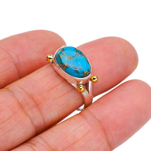 StarGems Natural Copper Turquoise Two Tones Handmade 925 Sterling Silver Ring 8 F2227
