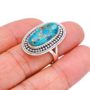 StarGems Natural Copper Turquoise Handmade 925 Sterling Silver Ring 7.75 F2234