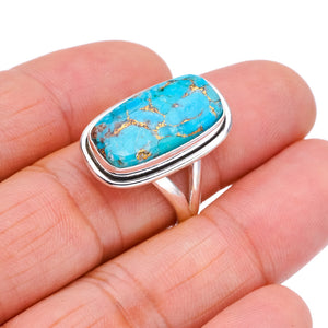 StarGems Natural Copper Turquoise Handmade 925 Sterling Silver Ring 8.25 F2237