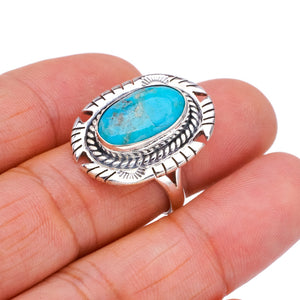 StarGems Natural Turquoise Pigeon Handmade 925 Sterling Silver Ring 6.75 F2351