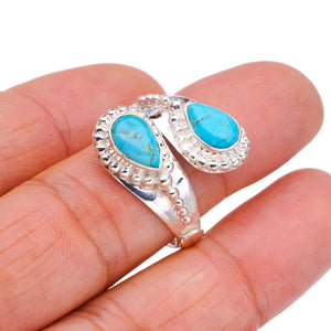 StarGems Natural Turquoise Opening Adjustable Handmade 925 Sterling Silver Ring 9.5 F2352