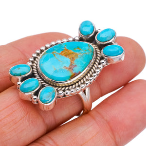 StarGems Natural Turquoise  Handmade 925 Sterling Silver Ring 9.5 F2368