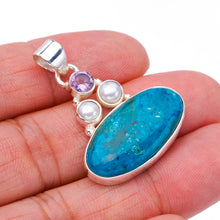 StarGems Chrysocolla River Pearl And Amethyst Handmade 925 Sterling Silver Pendant 1.5" F4801