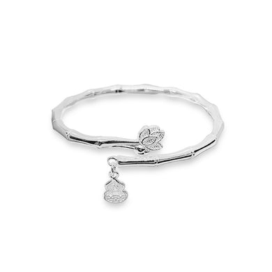 StarGems® Opening Lotus and Gourd with Bamboo Joint Band Handmade 999 Sterling Silver Bangle Cuff Bracelet For Women Cb0053