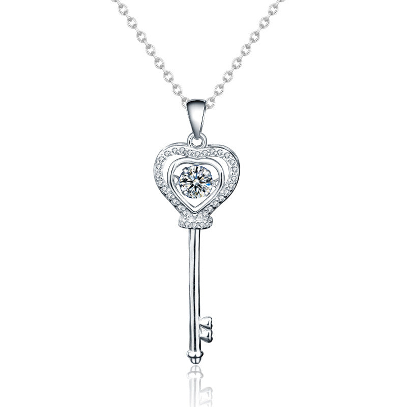hesy®0.5ct Moissanite 925 Silver Platinum Plated&Zirconia Key-Shape Necklace B4594