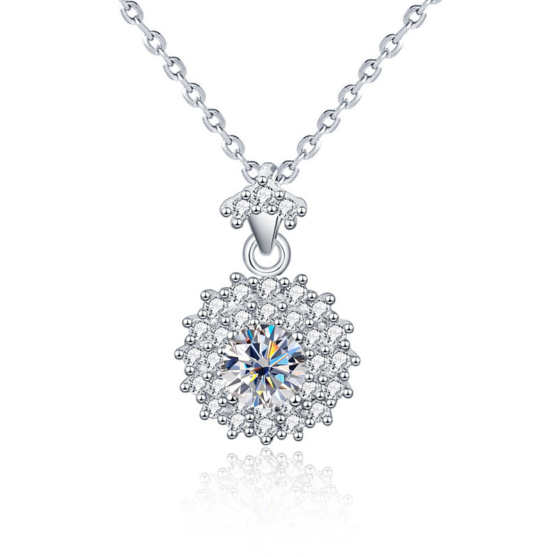 hesy®0.5ct Moissanite 925 Silver Platinum Plated Zirconia Surrounded Sun-Shape Necklace B4593