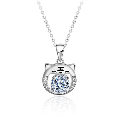 hesy®1ct Moissanite 925 Silver Platinum Plated&Zirconia Tiger-Shape Necklace B4595