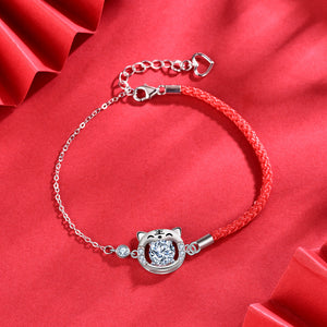 hesy® 1ct Moissanite 925 Silver Platinum Plated Tiger Red Rope Adjustable Bracelet B4701