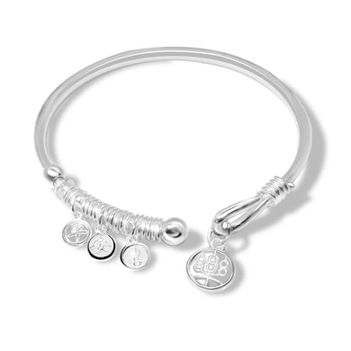 StarGems® Opening 'Peace and Joy' Amulet Handmade 999 Sterling Silver Bangle Cuff Bracelet For Women Cb0063