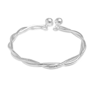 StarGems® Opening Double Bell Grit Blast Twisted Handmade 999 Sterling Silver Bangle Cuff Bracelet For Women Cb0056