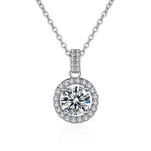 hesy®1ct Moissanite 925 Silver Platinum Plated Zirconia Surrounded Necklace B4603