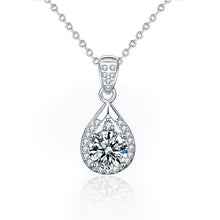 hesy®1ct Moissanite 925 Silver Platinum Plated&Zirconia Water Drop Necklace B4623