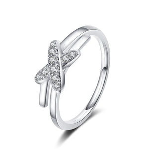 hesy®0.14ct Moissanite 925 Silver Platinum Plated Bow-knot Band Ring B4469