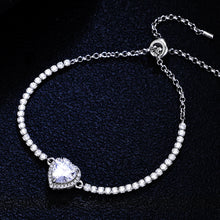 hesy® 2ct Moissanite 925 Silver Platinum Plated Heart-shape Adjustable Bracelet B4717