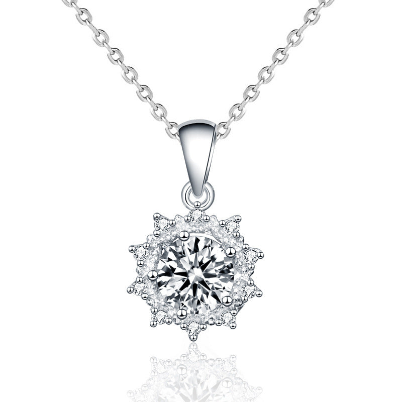 hesy®1ct Moissanite 925 Silver Platinum Plated&Zirconia Sun Flower Necklace B4607
