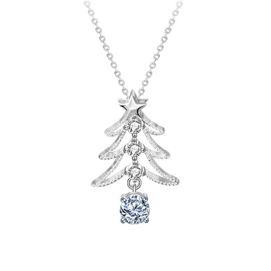 hesy®0.5ct Moissanite 925 Silver Platinum Plated&Zirconia Christmas Tree Necklace B4570