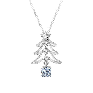 hesy®0.5ct Moissanite 925 Silver Platinum Plated&Zirconia Christmas Tree Necklace B4570