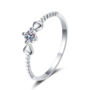 hesy®0.1ct Moissanite 925 Silver Platinum Plated Double-Heart Band Ring B4492