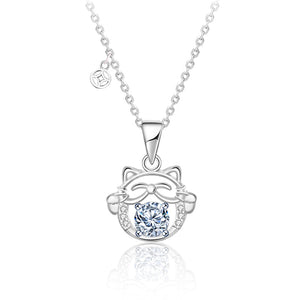 hesy®0.5ct Moissanite 925 Silver Platinum Plated&Zirconia Lucky Cat Necklace B4588