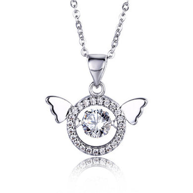 hesy®0.5ct Moissanite 925 Silver Platinum Plated&Zirconia Angel's Wings Necklace B4598