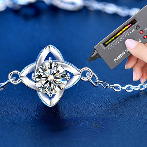 hesy® 0.5ct Moissanite 925 Silver Platinum Plated Adjustable Clover Bracelet B4695